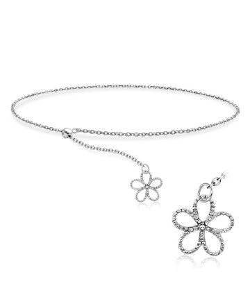 Rhodium Plated Flower Silver Bracelet BRS-446-RP